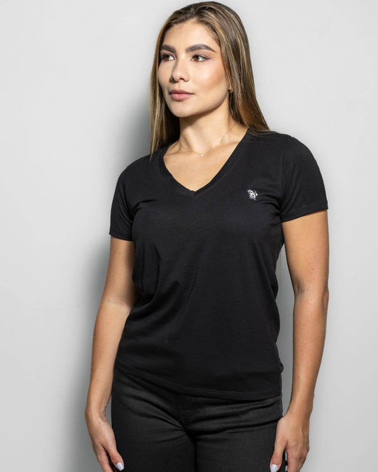 T-shirt nera antimacchia con scollo a V