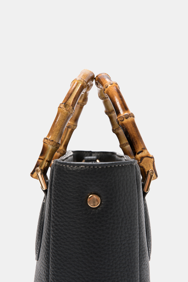 Borsa tote in ecopelle con manici effetto bambù