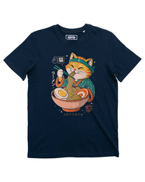 T-shirt unisex gatto samurai ramen in cotone biologico