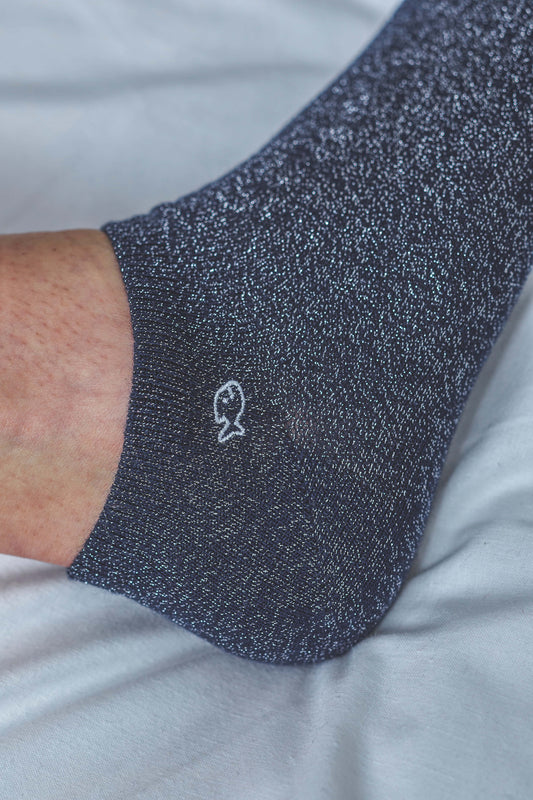 Calzini alla caviglia in cotone glitterato blu marino