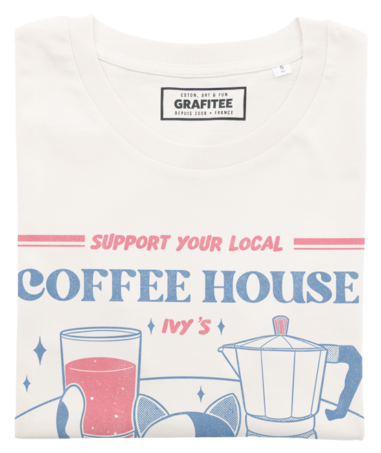 T-shirt Coffee House con gatto a colazione in cotone biologico