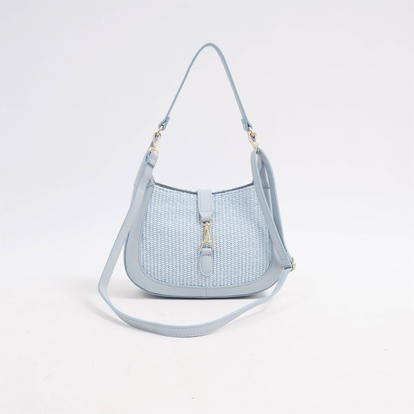 Borsa a spalla in rafia e pelle bimatériale