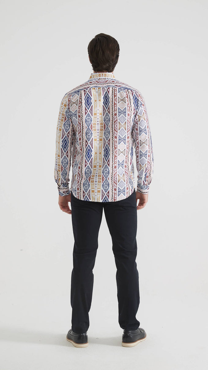 Camicia comfort a fantasia geometrica da uomo
