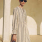 Abito chemisier maxi a righe in cotone con polsini arricciati