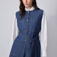 Set in denim con gilet e pantaloni con cintura