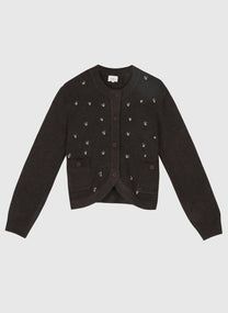 Cardigan Natalia marrone con ricamo di perle
