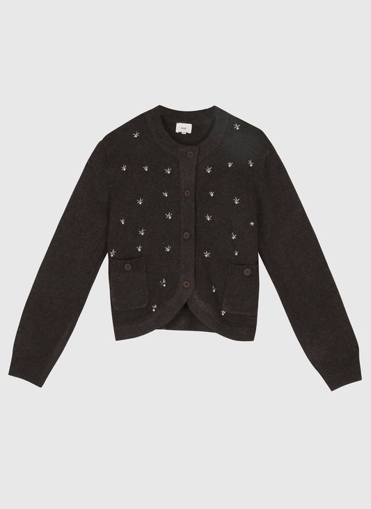 Cardigan Natalia marrone con ricamo di perle