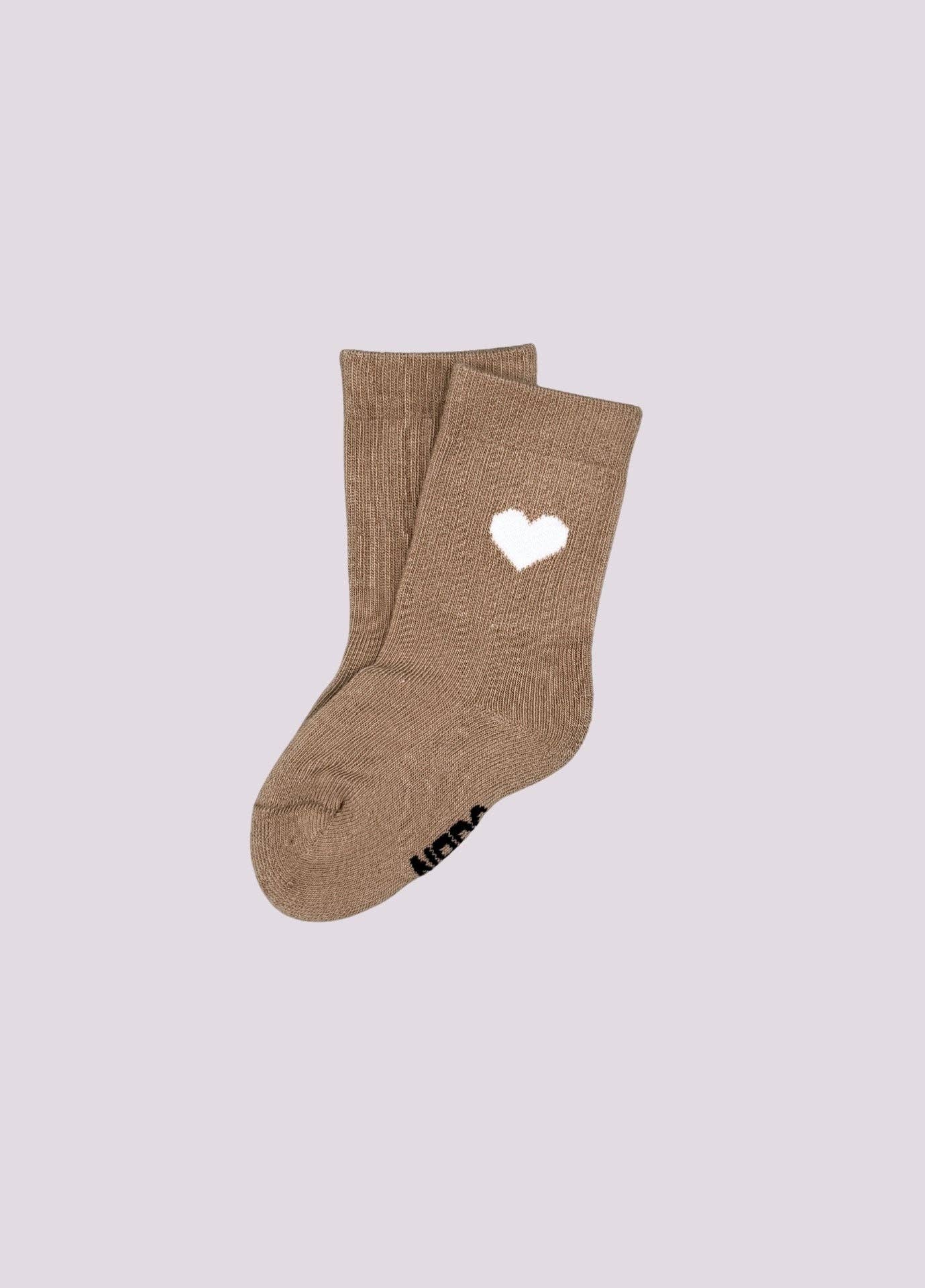 Calzini beige con cuore bianco per bambino