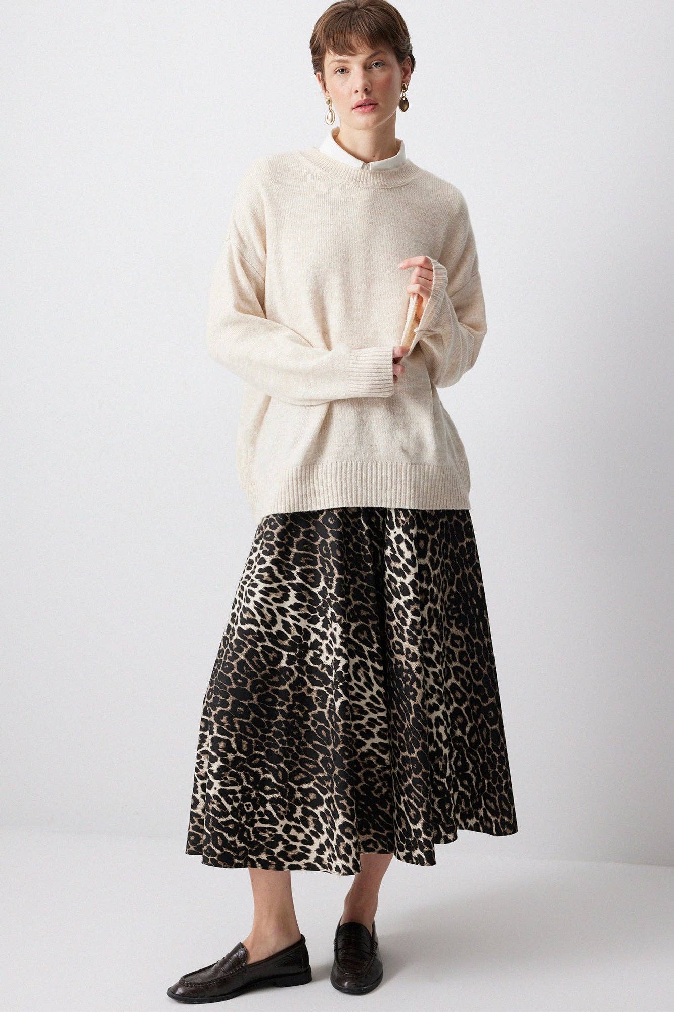 Maglione oversize tinta unita beige