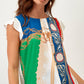 T-shirt multicolor con stampa catene e maniche volant