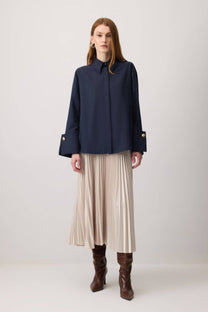 Camicia corta in popeline con maxi polsini