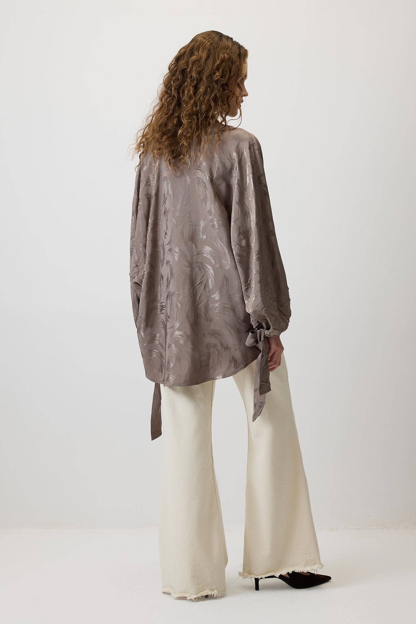 Camicia jacquard con maniche a palloncino