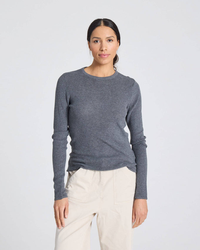 Maglia a maniche lunghe a costine in cotone biologico Freja grigio melange
