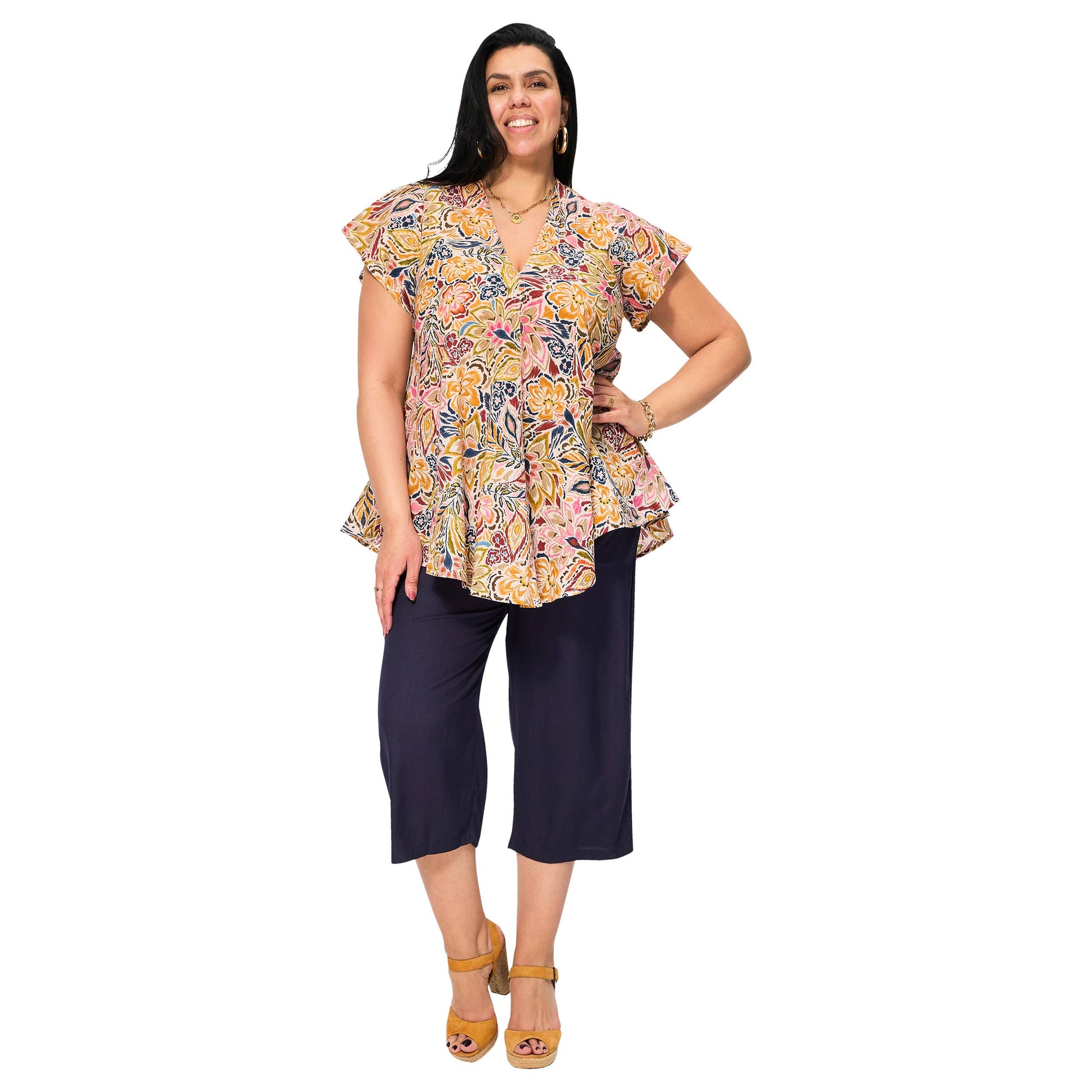Camicetta estiva boho in voile di cotone con scollo a V