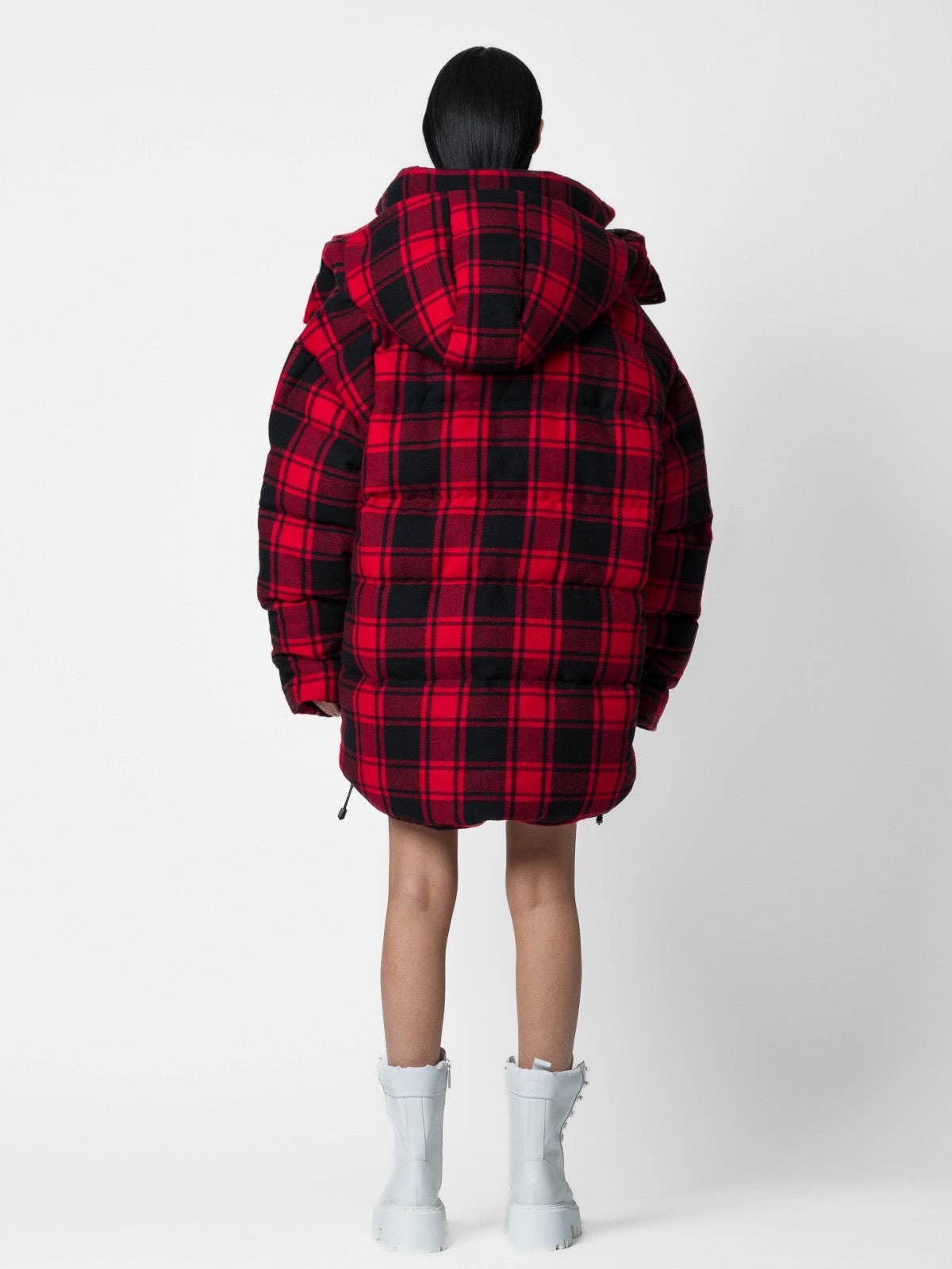 Parka tartan con logo e cappuccio staccabile