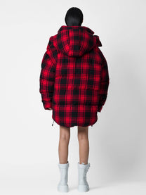 Parka tartan con logo e cappuccio staccabile