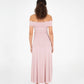 Abito lungo rosa off-shoulder elasticizzato
