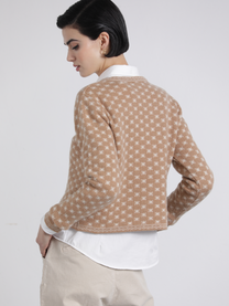 Maglione jacquard con scollo a V in lana e cashmere
