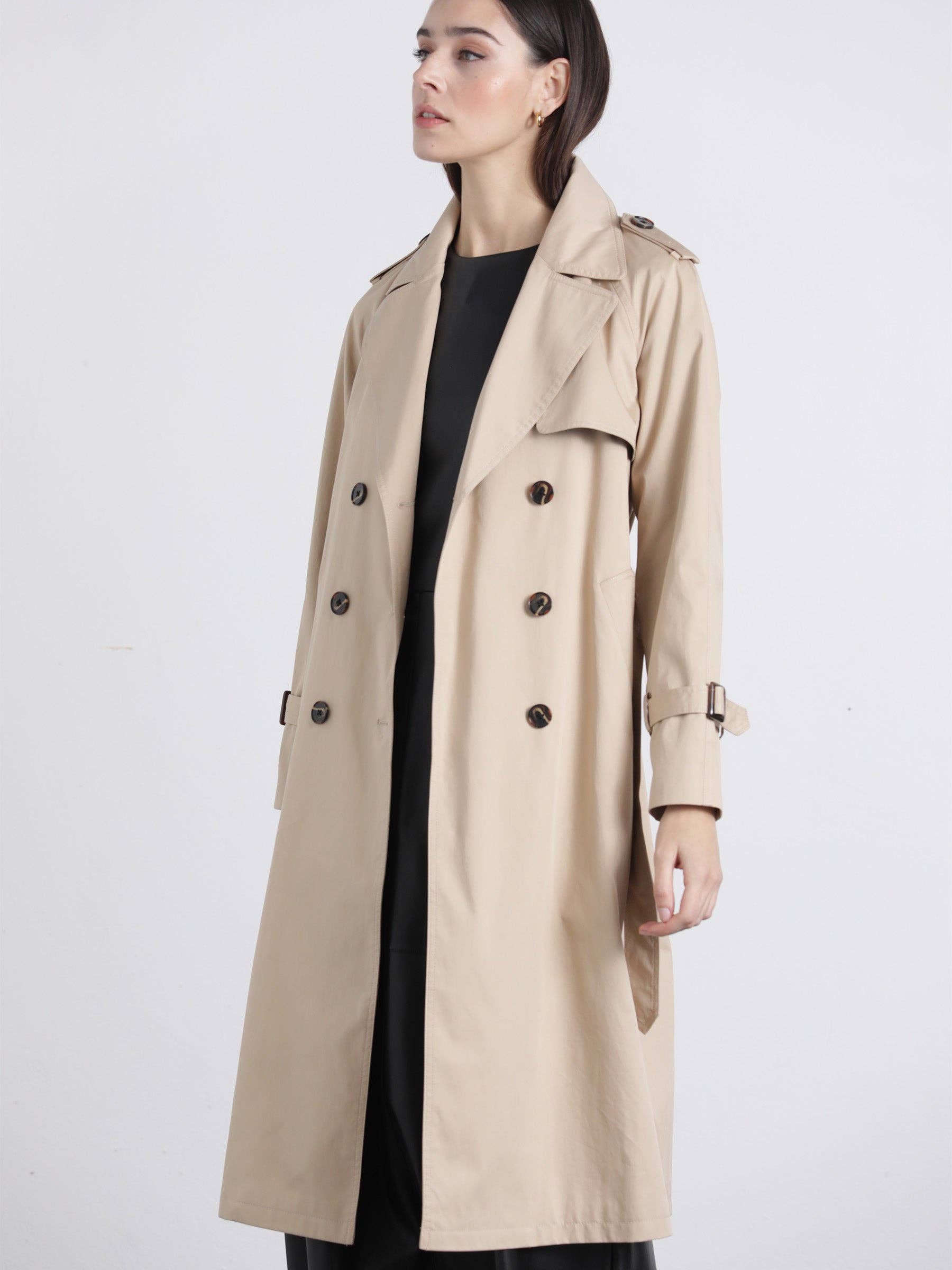 Trench lungo in gabardina doppiopetto da donna
