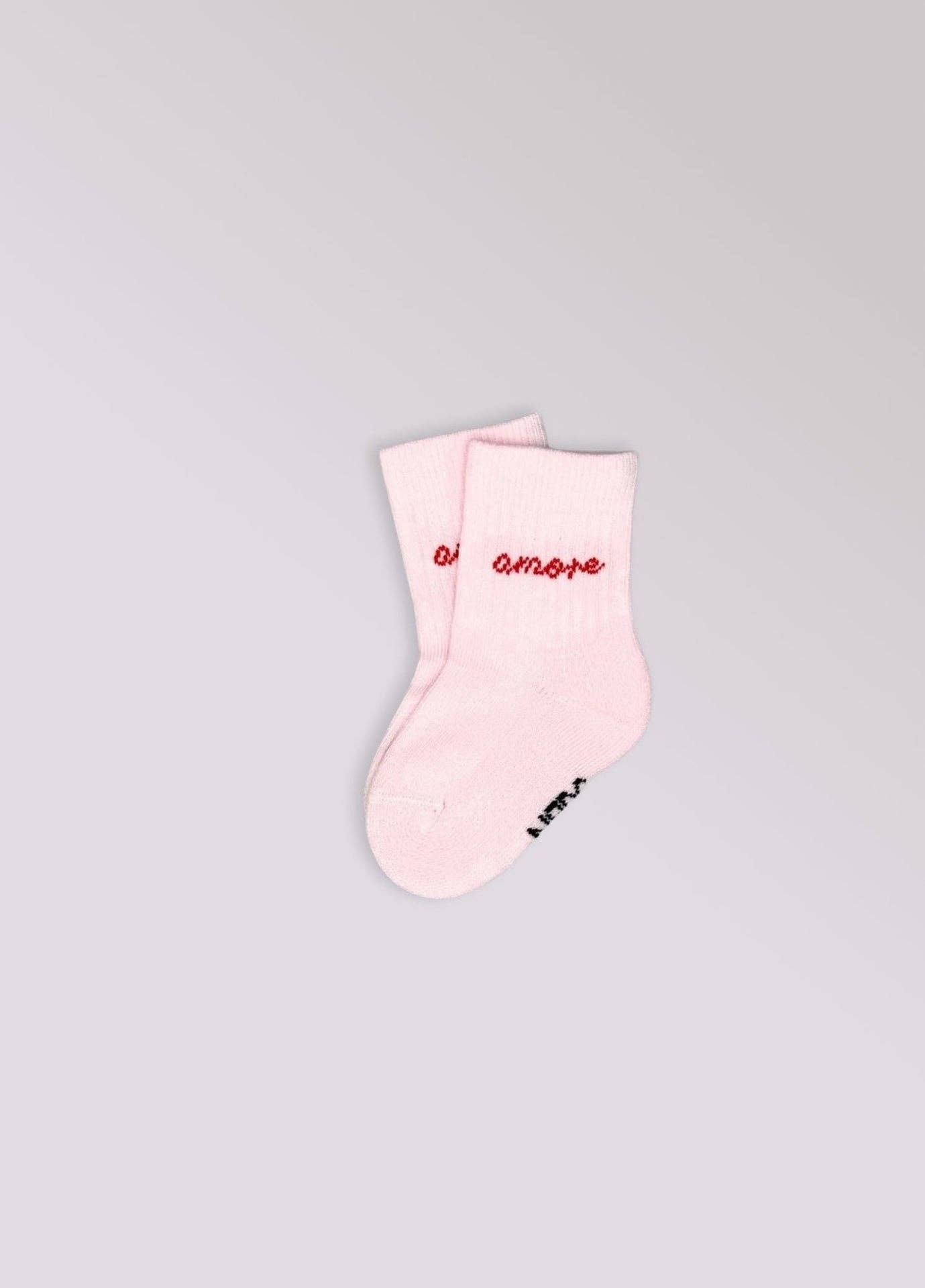 Calzini bambino rosa con ricamo “Amore” in cotone biologico