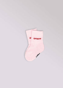 Calzini bambino rosa con ricamo “Amore” in cotone biologico