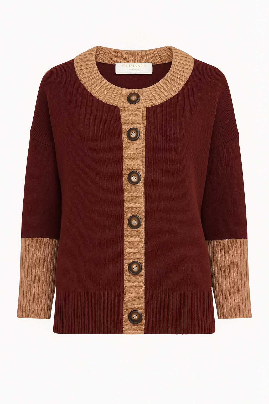 Cardigan bicolore con bottoni a contrasto