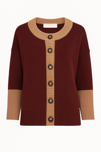 Cardigan bicolore con bottoni a contrasto