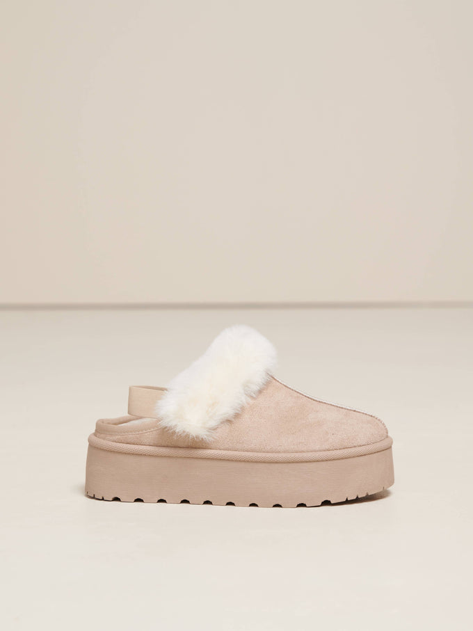 Pantofole donna in tessuto con bordo in pelliccia sintetica