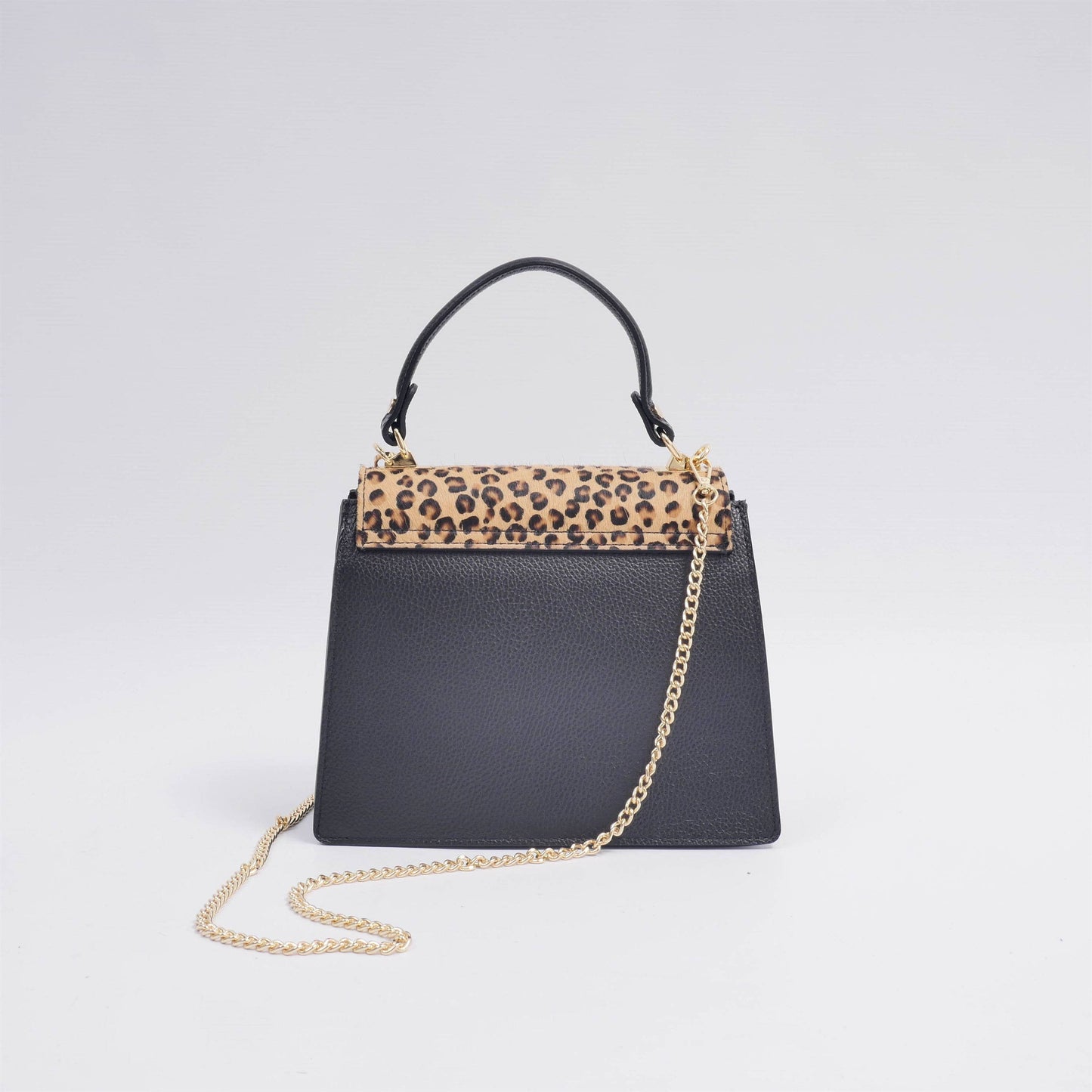 Borsa a mano in pelle bicolore con tracolla a catena