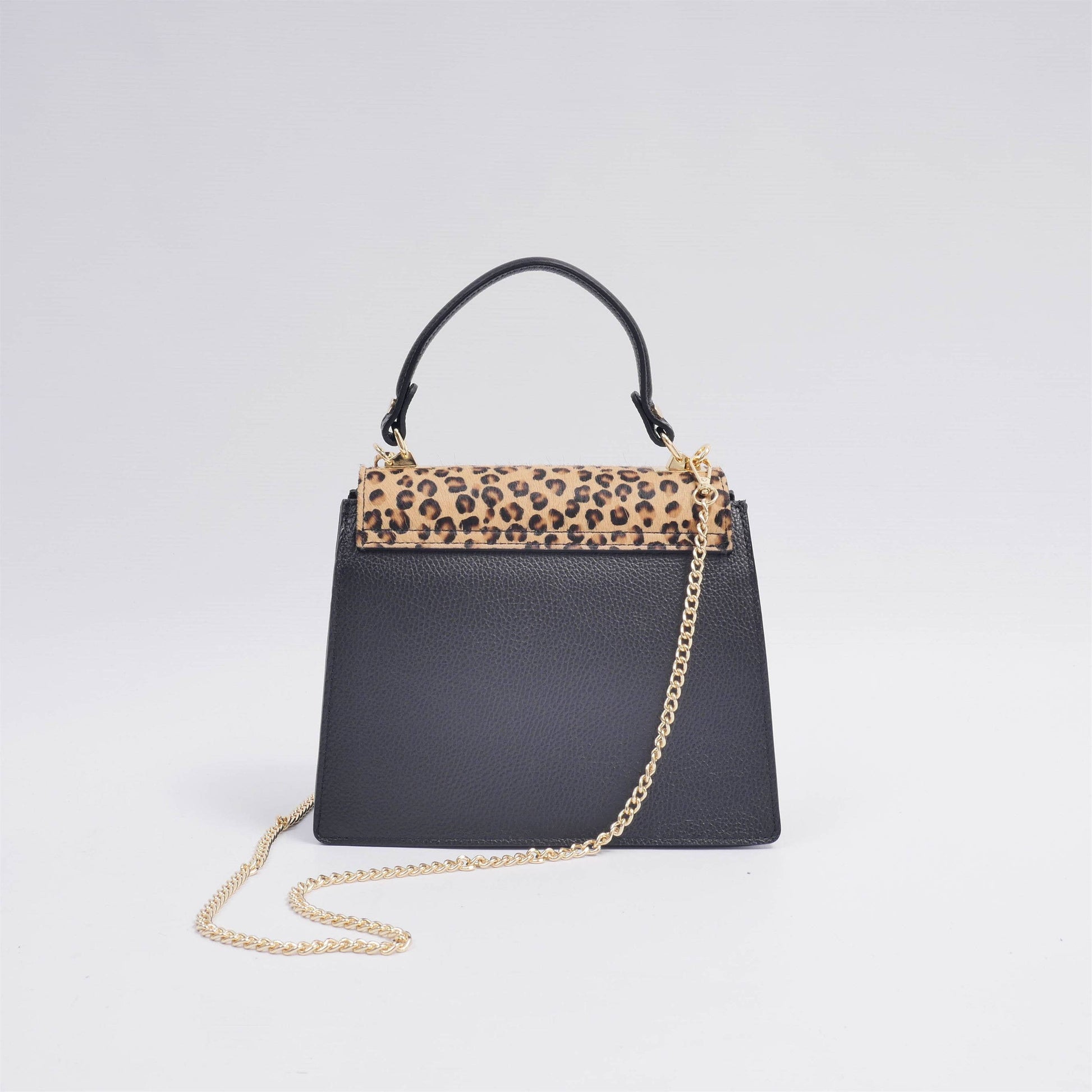 Borsa a mano in pelle bicolore con tracolla a catena