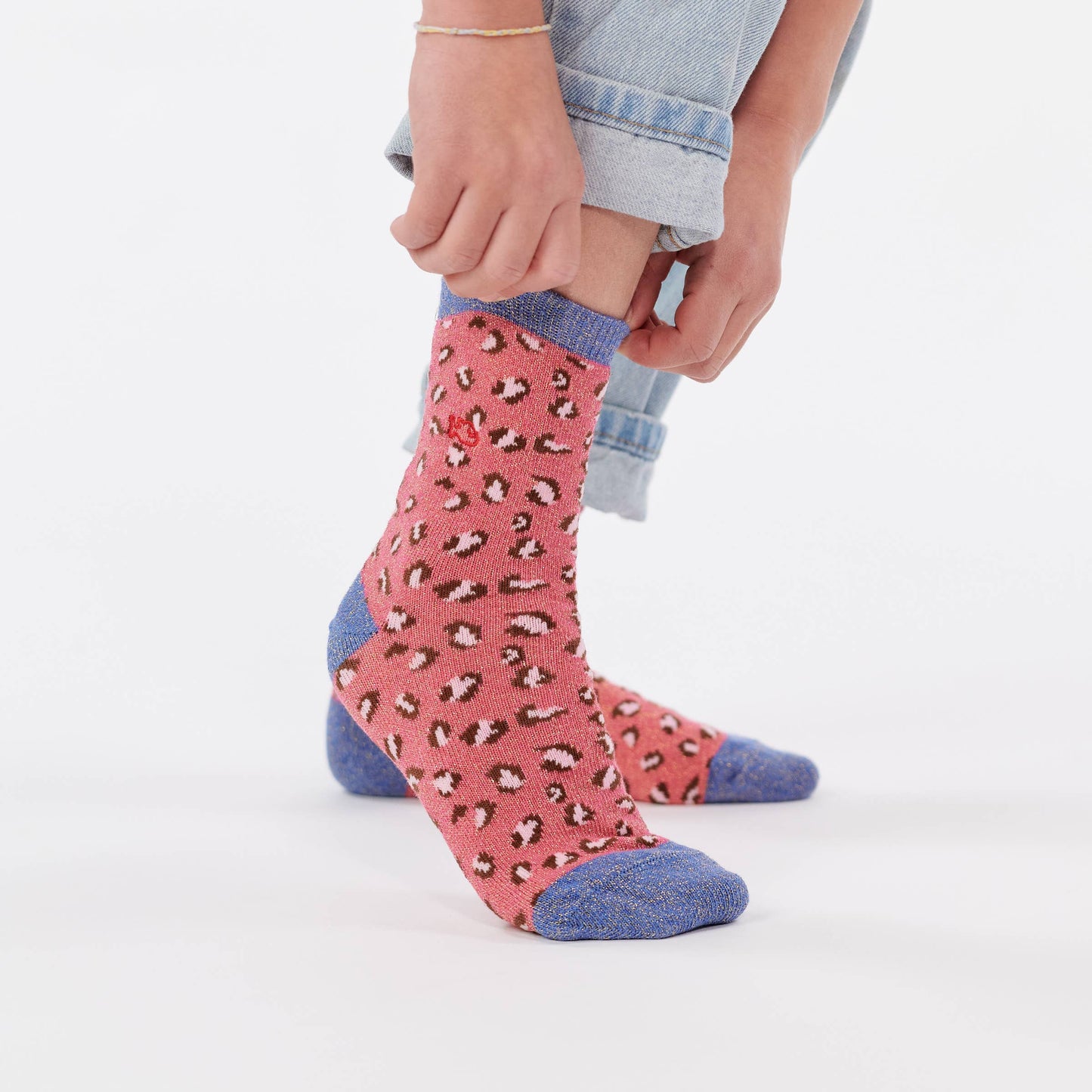 Calzini bambina leopardati glitter rosa