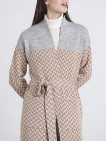 Cappotto lungo jacquard con cintura