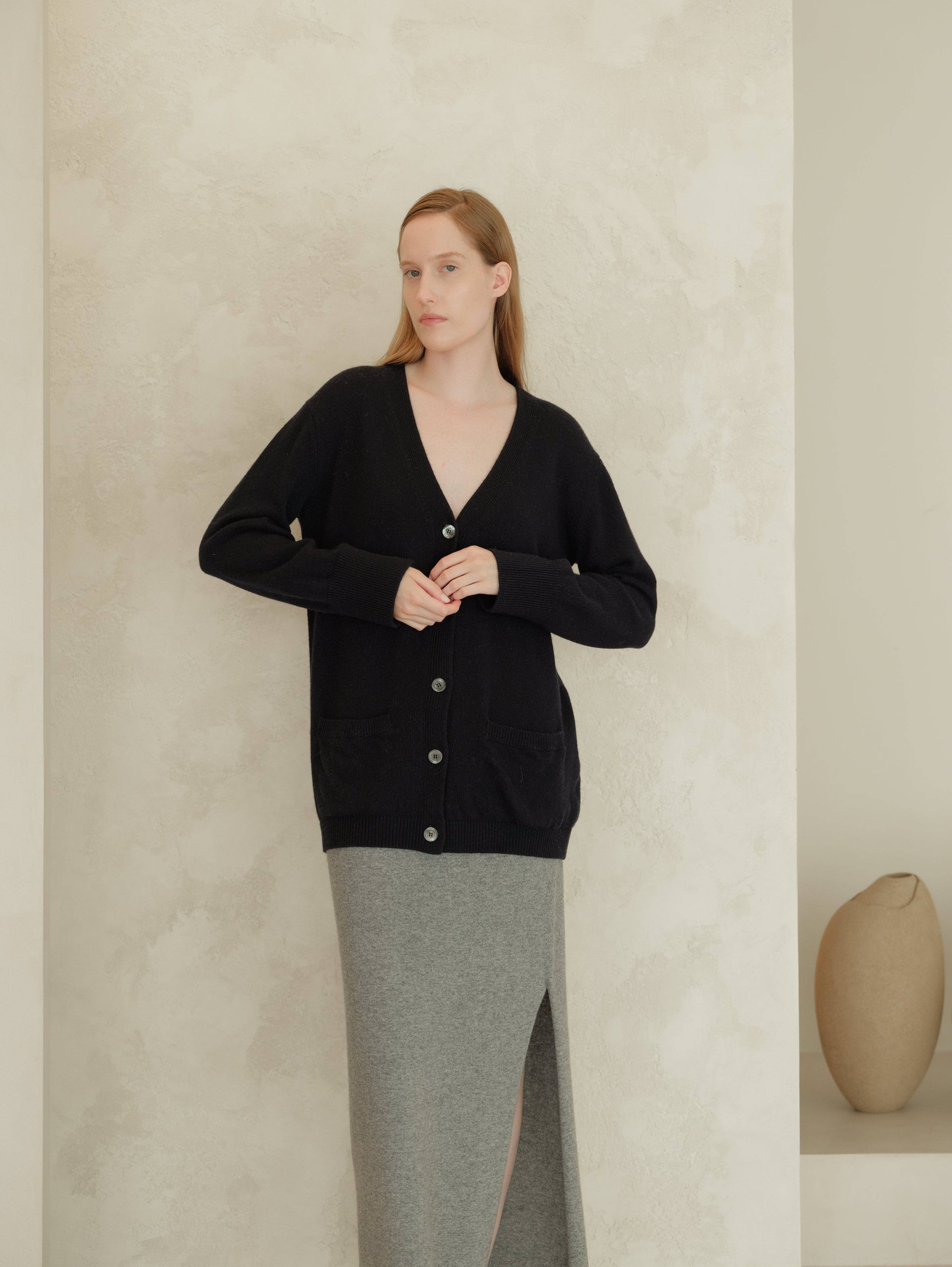 Maxi cardigan con scollo a V in misto cashmere