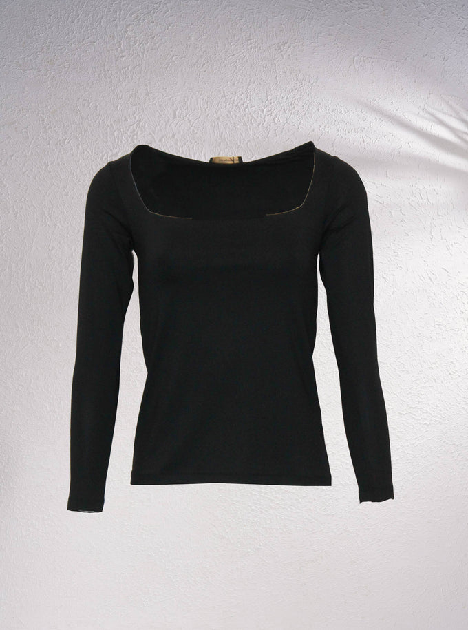 Maglione base aderente a maniche lunghe con scollo quadrato