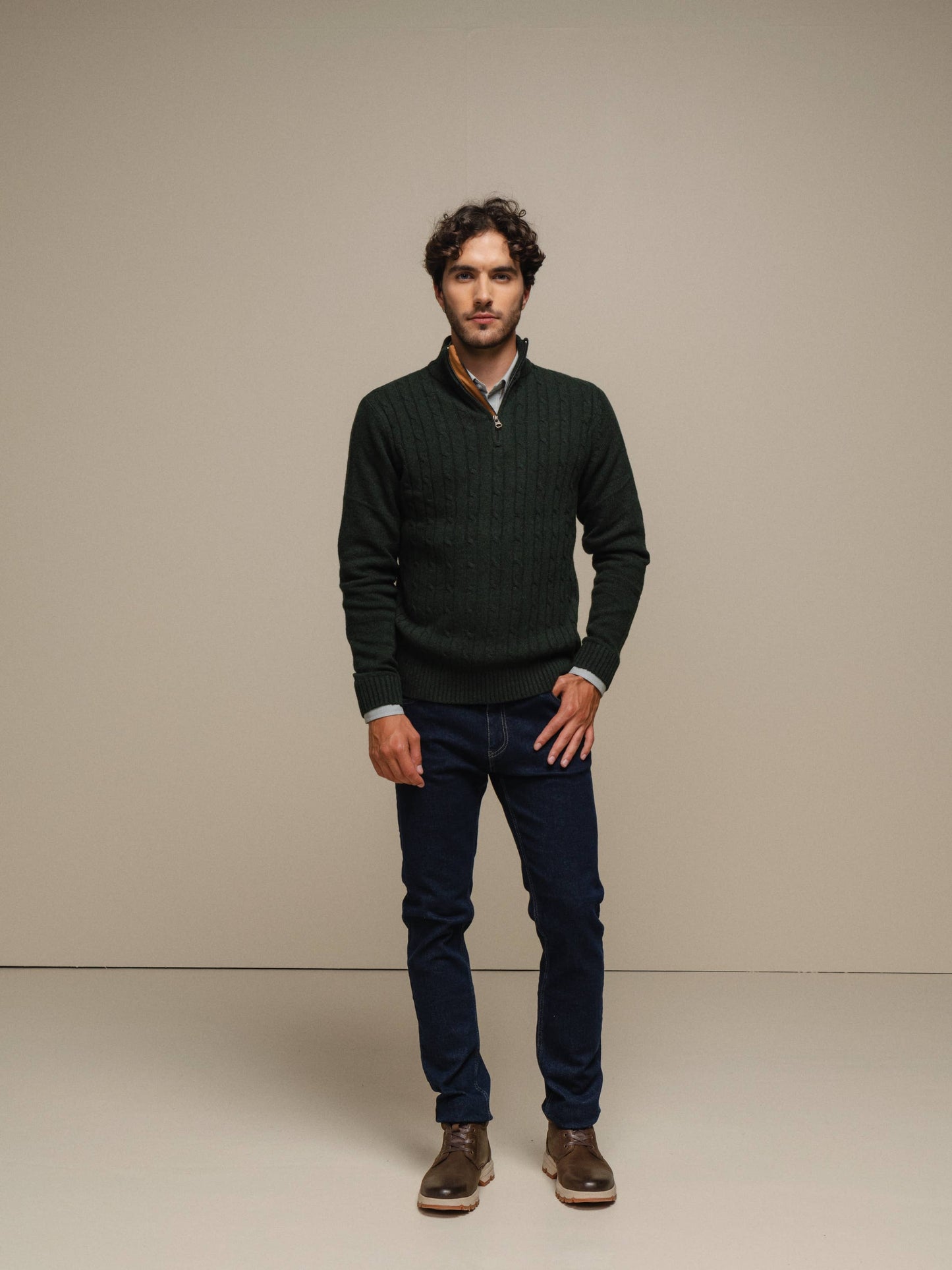 Maglione polo in maglia con zip da uomo