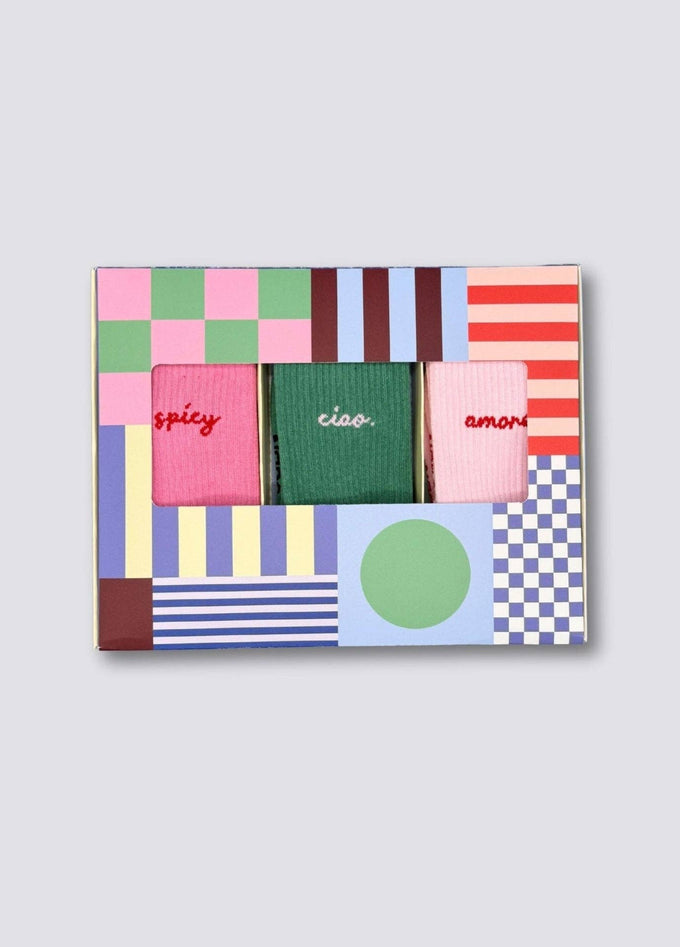 Set regalo di calzini colorati con scritte (pack da 3)