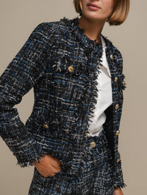 Blazer bouclé corto con bottoni gioiello