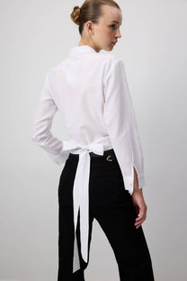 Camicia avvolgente cropped in popeline ecru