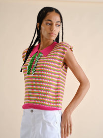 Top polo in maglia multicolor senza maniche