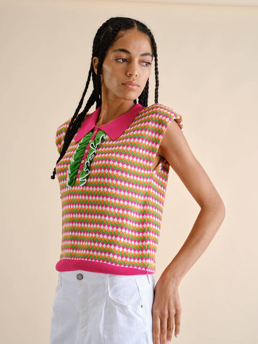 Top polo in maglia multicolor senza maniche