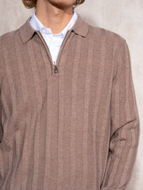 Maglione polo da uomo a coste con zip