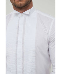 Camicia bianca slim fit da smoking con plastron e polsini gemelli
