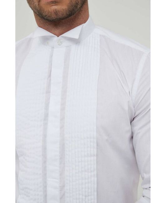 Camicia bianca slim fit da smoking con plastron e polsini gemelli