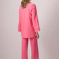 Completo tunica in crêpe rosa con zip e pantaloni svasati