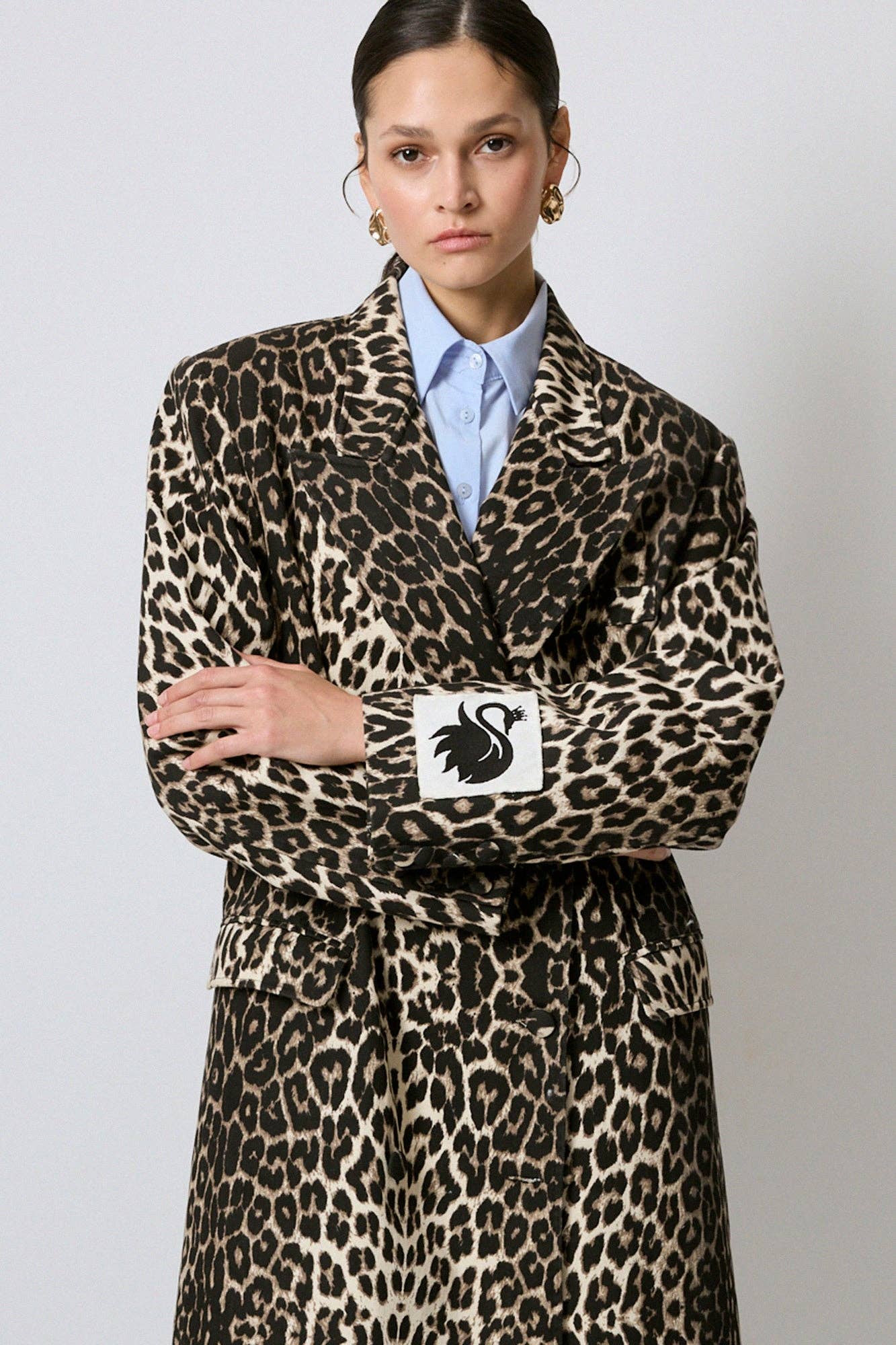 Cappotto lungo leopardato in cotone
