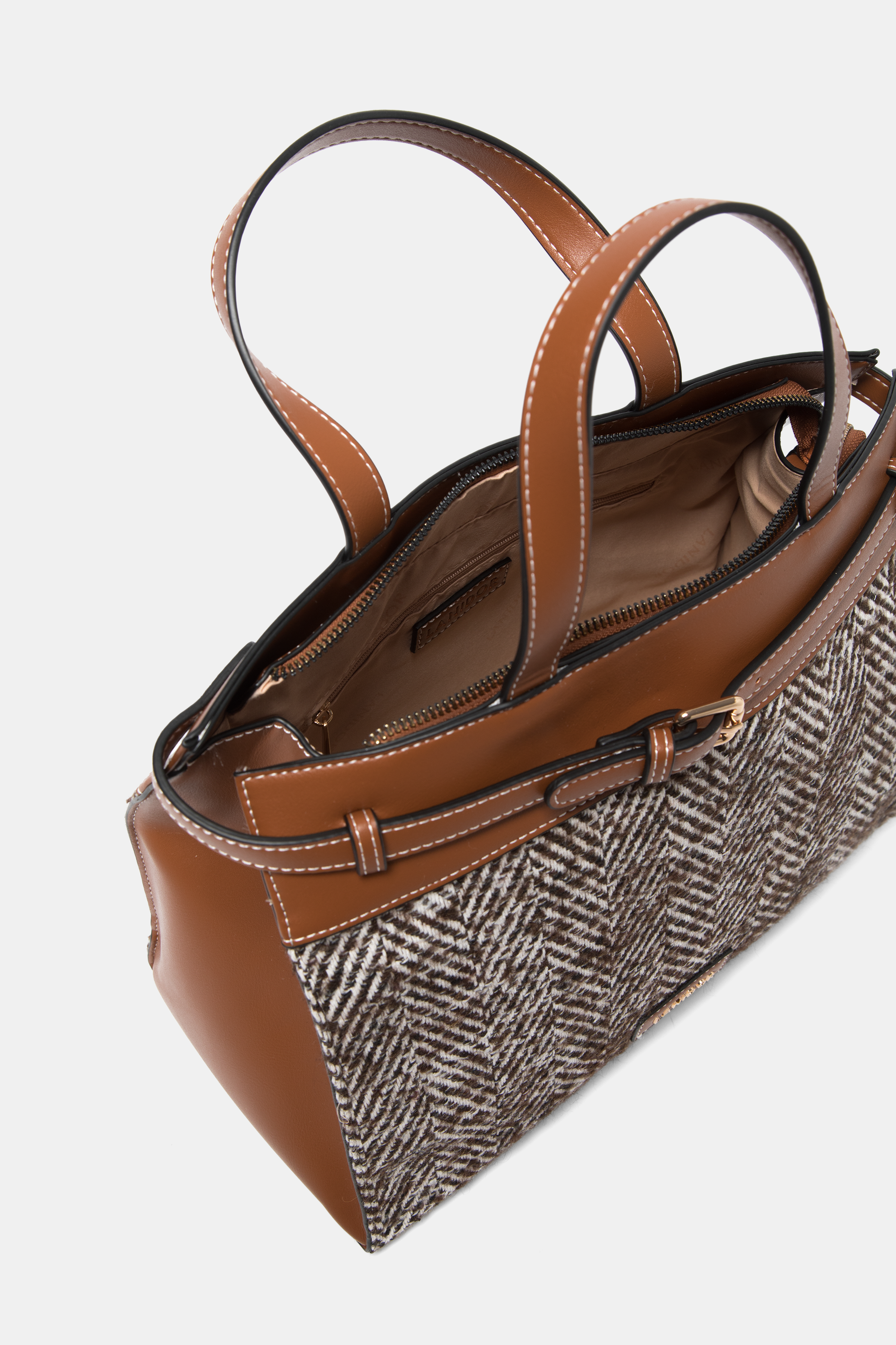 Borsa strutturata in ecopelle con motivo spigato
