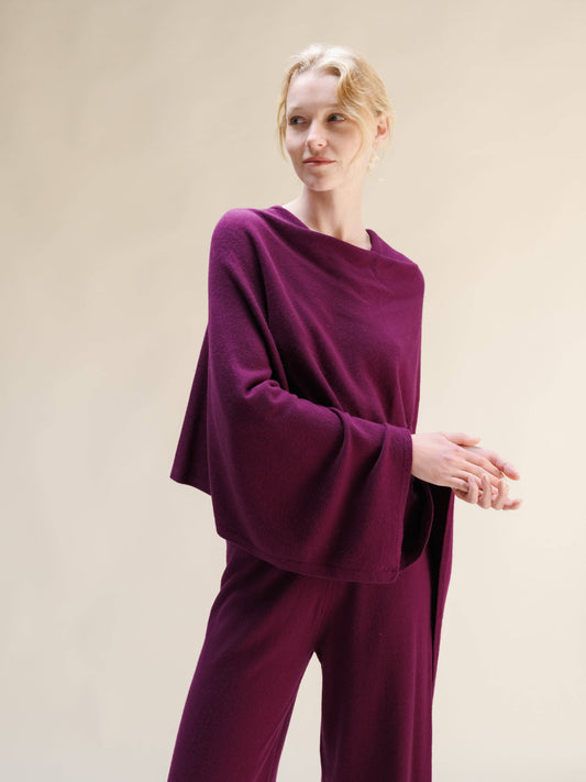 Poncho asimmetrico in misto cashmere