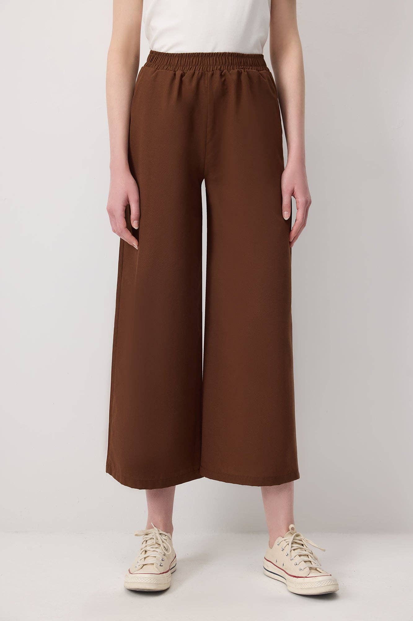 Pantaloni a gamba larga a vita alta in misto cotone
