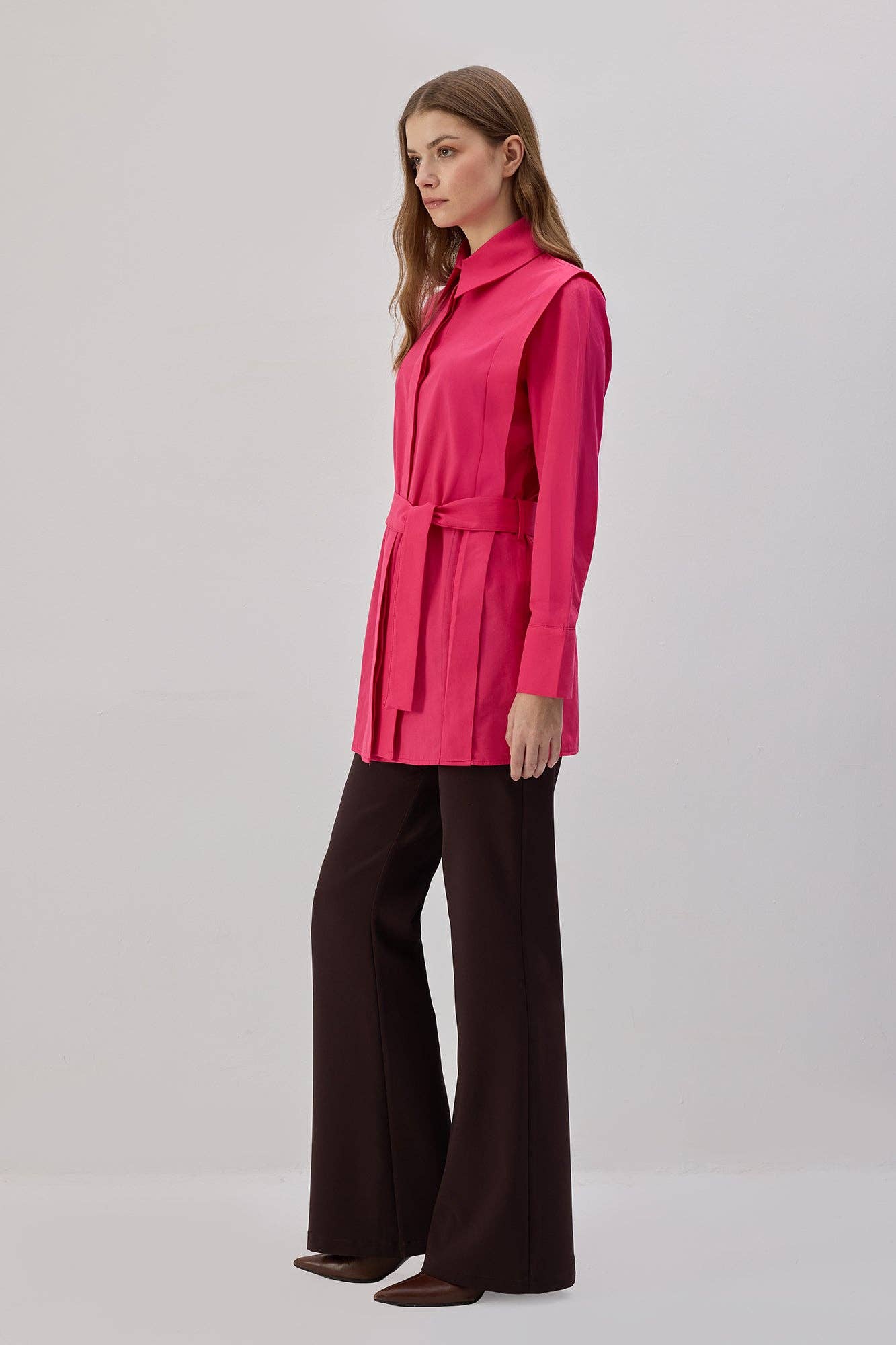 Camicia in popeline con cintura