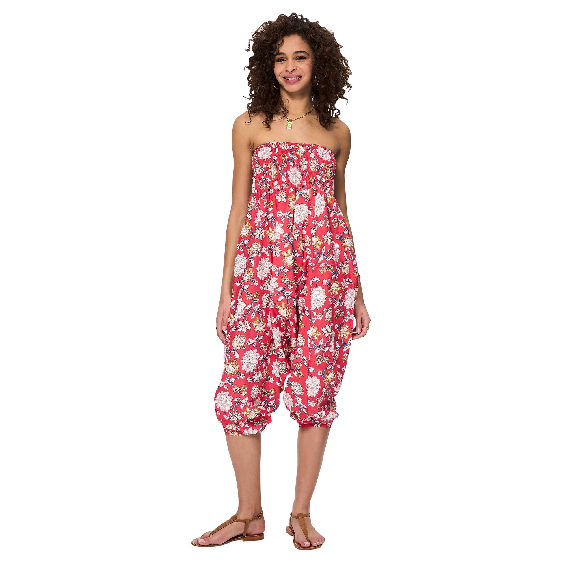Pantaloni harem sarouel estivi 3 in 1 in cotone con stampa floreale